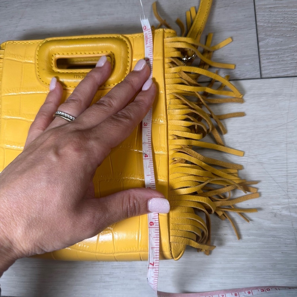 Maje mini embossed leather M bag cross body shoulder handbag yellow purse fringe - Picture 11 of 15